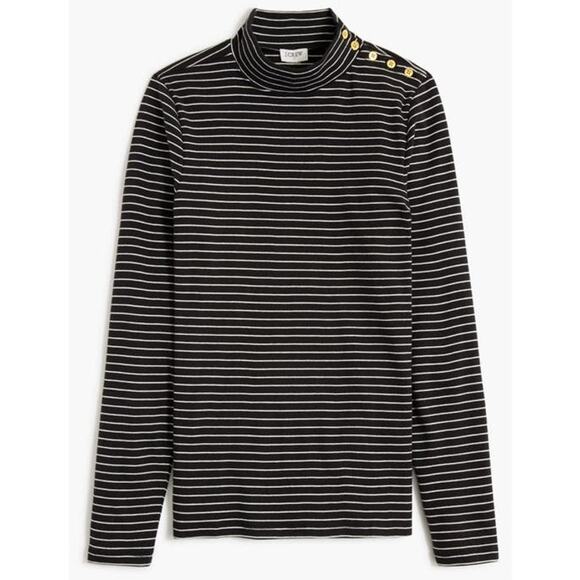 J Crew Long Sleeve Striped Button Shoulder Rib Mock Neck Shirt US Women's L New - Picture 1 of 8